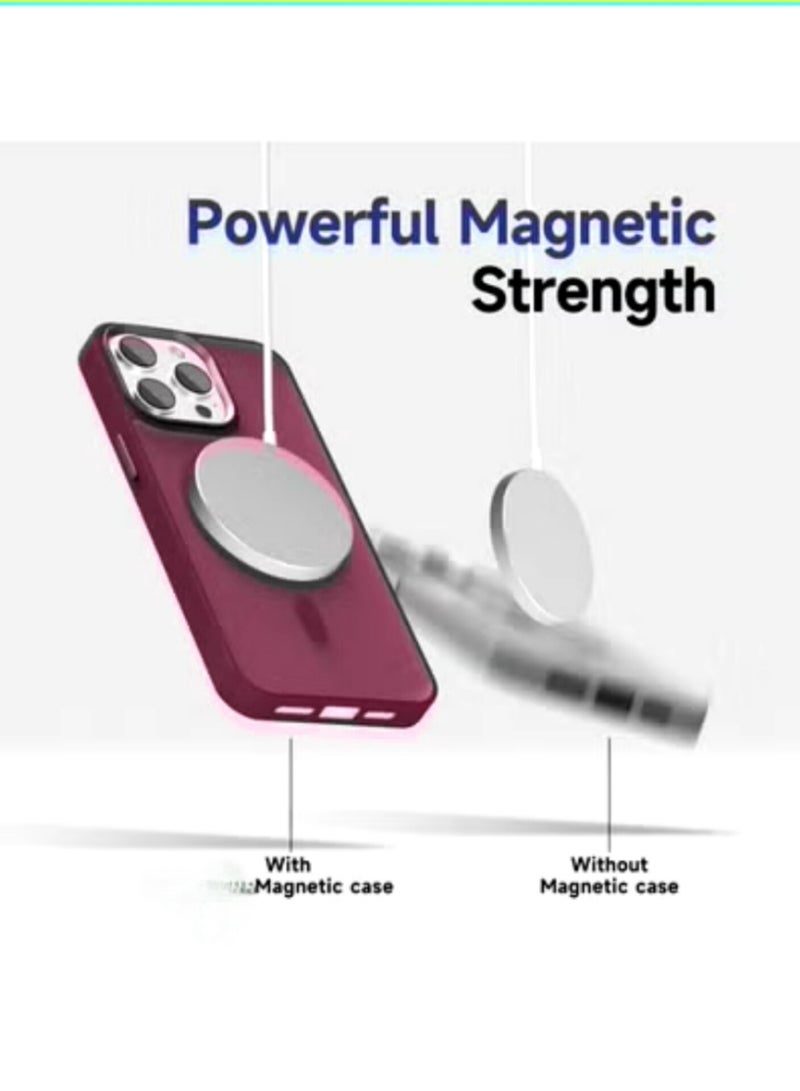 ACLIX Matte Magnetic case for iPhone 15 Pro , High Grade Drop Protection with Shockproof Strip, Translucent Matte Back Phone Case (Deep Red) - Image 2