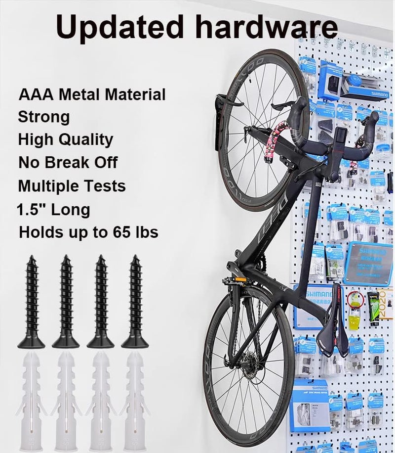 Dirza Bike Rack Garage Wall Mount Bike Hanger Hooks Storage Bicycle Vertical System for Indoor Shed - Easily Hang/Detach - Holds up to 65 lb with Screws Black - Image 3