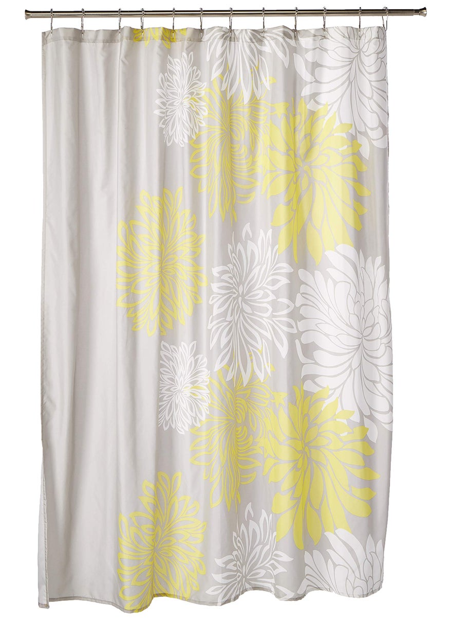 Comfort Spaces Comfort Spaces Enya Bathroom Shower Curtain Floral Printed Cute Chic Polyester Fabric Bath Curtains 72x72 YellowGrey 