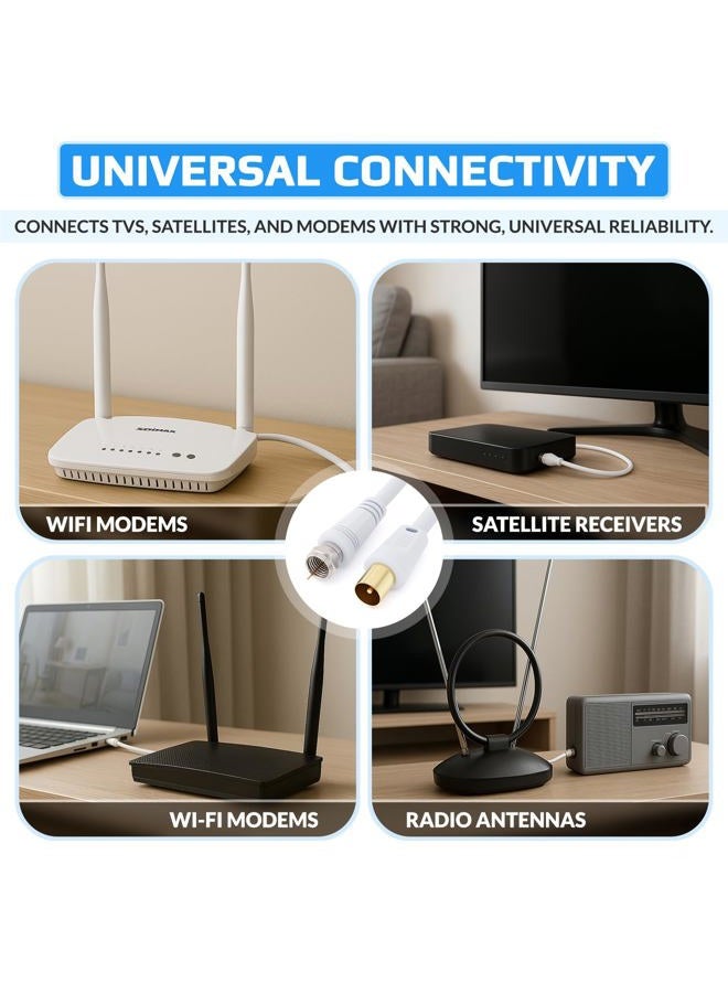 Keple (1 M) - Coaxial Aerial F Connector Male Plug to RF M-Male Cable for Satellite Sat Freesat Sky Virgin BT TV HDTV DVB DVD Radio/Coax Ariel Freeview Lead Television Antenna Cord Broadband - 1 m White - Image 4