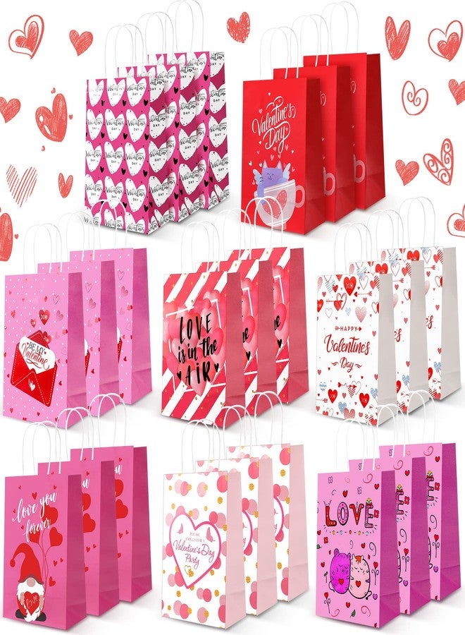 Sabary 24 Heart Valentine Goodie Bags - 8 Styles, Love Candy Kraft Bags for Kids, Valentine Party Supplies, Cookie Gift Exchange - Image 1