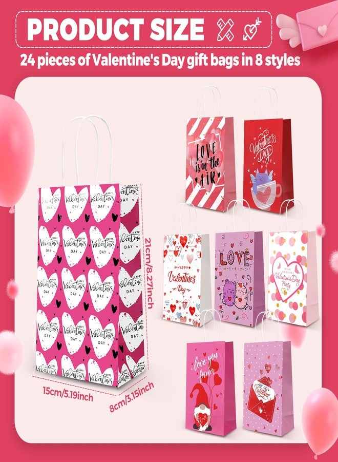 Sabary 24 Heart Valentine Goodie Bags - 8 Styles, Love Candy Kraft Bags for Kids, Valentine Party Supplies, Cookie Gift Exchange - Image 3