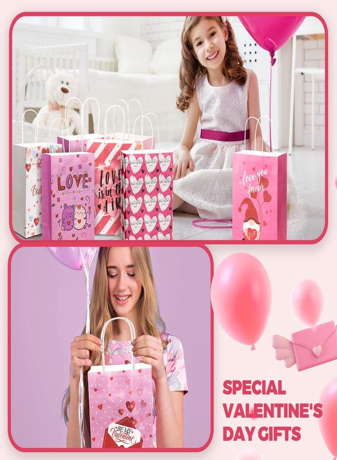 Sabary 24 Heart Valentine Goodie Bags - 8 Styles, Love Candy Kraft Bags for Kids, Valentine Party Supplies, Cookie Gift Exchange - Image 5