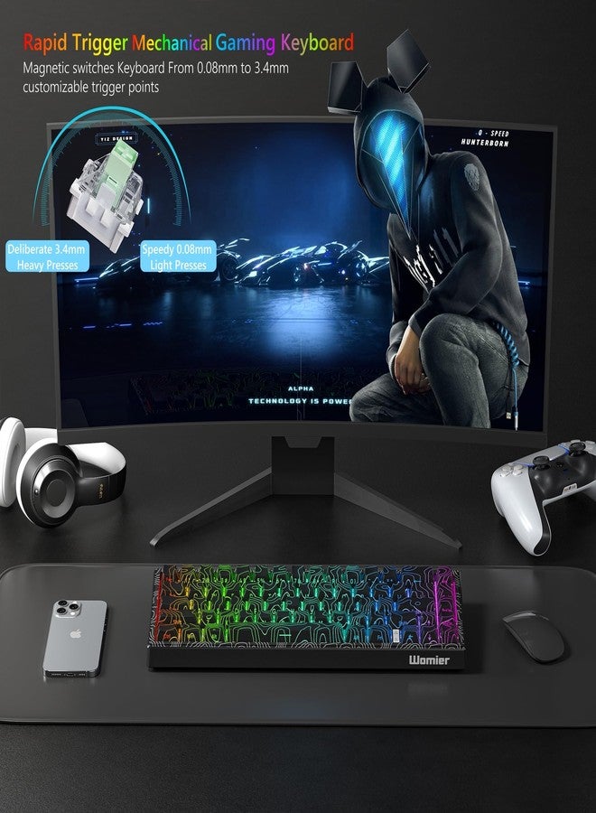 Womier لوحة مفاتيح وومير M68 HE V2 مع زر تشغيل سريع بنسبة 60%، لوحة مفاتيح ألعاب بتأثير هال الطوبوغرافي، لوحة مفاتيح ميكانيكية مخصصة RGB سلكية مع مفتاح مغناطيسي، أغطية مفاتيح PBT لماك/وين (أسود) - Image 2
