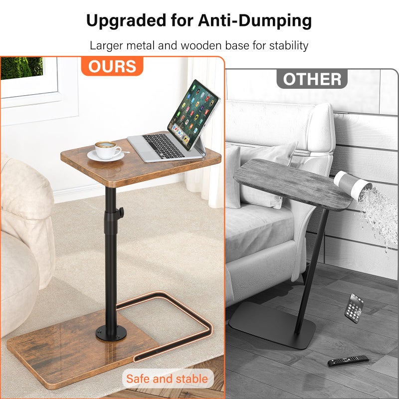 Dataroad Selead TV Tray Table for Couch - Adjustable Height & 360Â°Swivel Panel Designï¼ŒLarger Metal and Wooden Base to Prevent Slippingï¼ŒSofa Armrest Tray Table for Eating Laptop Couch Bed Dinner or Small Space - Image 3