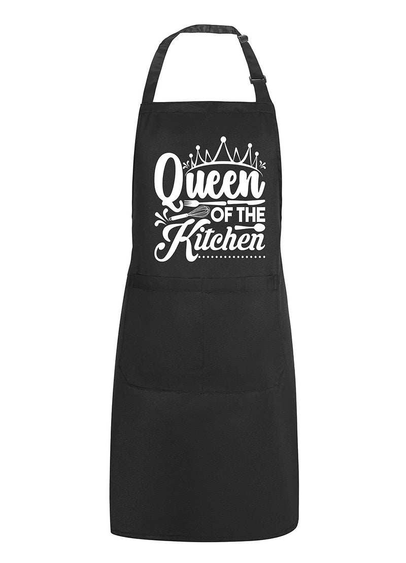POTALKFREE Funny Aprons for Women with 2 Pockets, Queen of The Kitchen, Adjustable Bib Water Resistant Cooking Chef Apron, Gifts for Mom, Wife, Friends - Image 1
