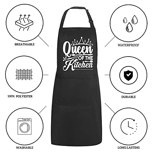 POTALKFREE Funny Aprons for Women with 2 Pockets, Queen of The Kitchen, Adjustable Bib Water Resistant Cooking Chef Apron, Gifts for Mom, Wife, Friends - Image 2