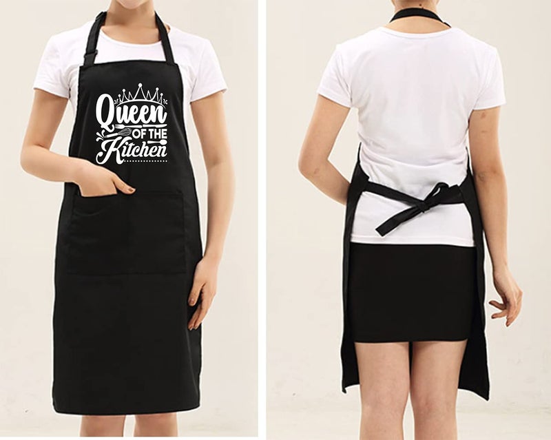 POTALKFREE Funny Aprons for Women with 2 Pockets, Queen of The Kitchen, Adjustable Bib Water Resistant Cooking Chef Apron, Gifts for Mom, Wife, Friends - Image 5