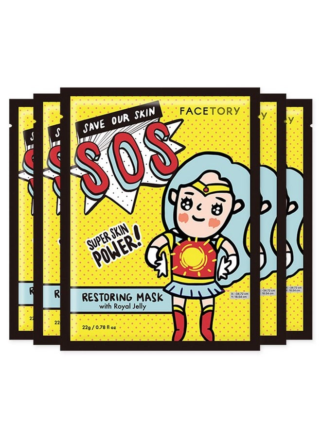 FACETORY Sos Royal Jelly Restoring Mask Soothing Healing Moisturizing (Pack Of 5)  - Image 1