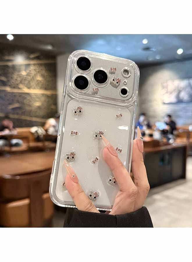 Wffo Compatible for iPhone 17 Pro Max Phone Case - Shiny Bow KT Cat Phone Case - Cute Clear Phone Case - TPU Shockproof Protective Transparent Phone Cover - Image 2