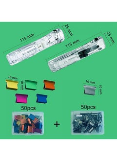 erorex Portable Stapler 2 Pcs With 100 Pcs Binder Clips Multifunction Paper Storage Artifact Creative Free Of Punching File Binding Clamp Mini Handheld Binder Snack Sealing Binding Clip  - Image 4