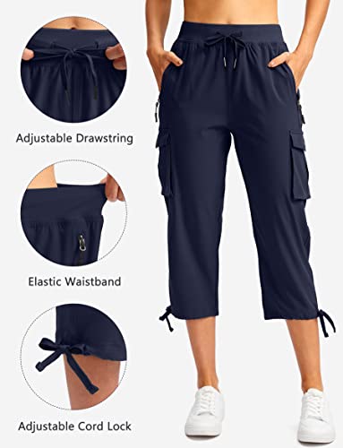 Soothfeel Women's Cargo Capris Pants with 6 Pockets Lightweight Quick Dry Travel Hiking Summer Pants for Women Casual (Navy, XXL) - Image 3