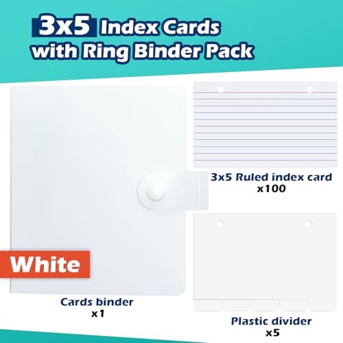 Olivo 3x5 Lined Index Cards with Ring Binder Holder and Dividers, 100 Ruled Cards, White - Image 3