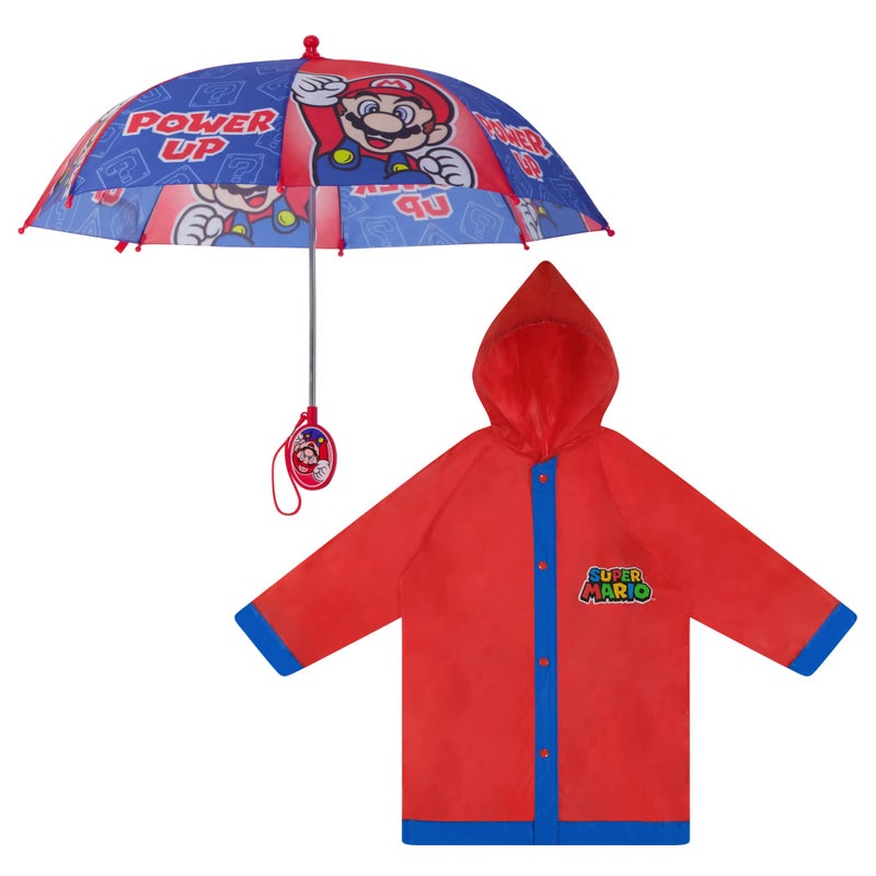 Nintendo Kids Umbrella And Slicker, Super Mario Boys Rain Wear Set, For Ages 4-7 - Image 1