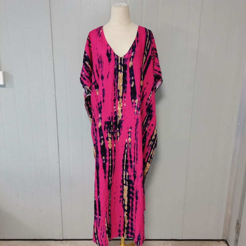 Generic 2024 European and American Beach Blouse Quick-drying Smudged Loose Large Size Vacation Robe Beach Skirt Bikini Sun Protection Shirt Rose red black 104 