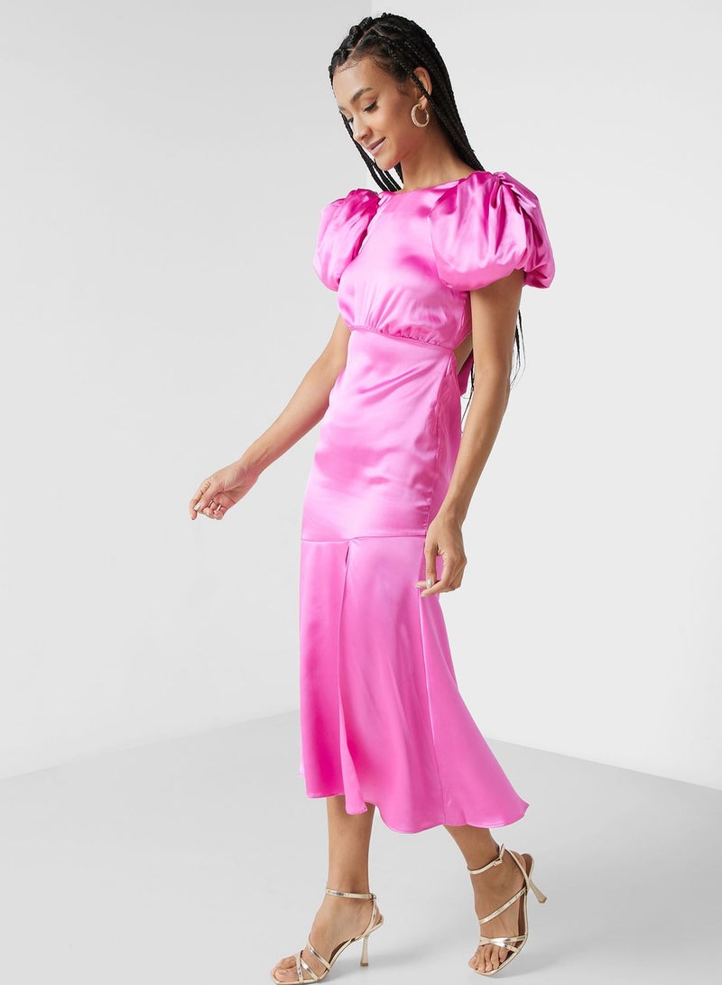 Miss Selfridge Satin Puff Sleeve Dress - Image 4