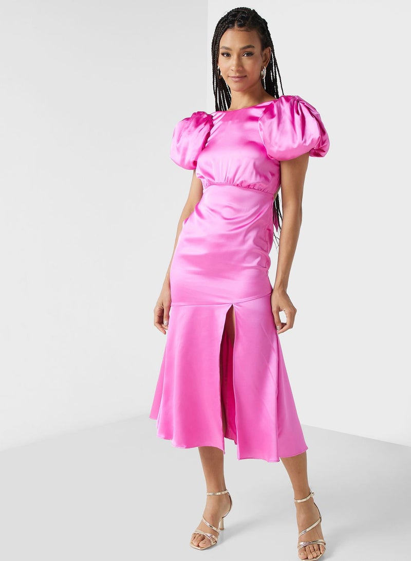 Miss Selfridge Satin Puff Sleeve Dress - Image 1