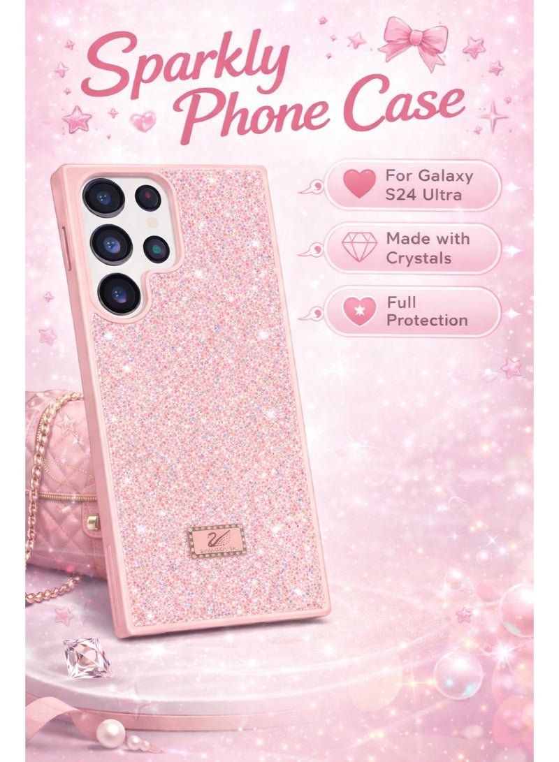 في آر كرييتيف غطاء هاتف فاخر لامع مرصع بالألماس لهاتف Samsung Galaxy S24 Ultra مع أحجار الراين المتلألئة للحماية - وردي - Image 5
