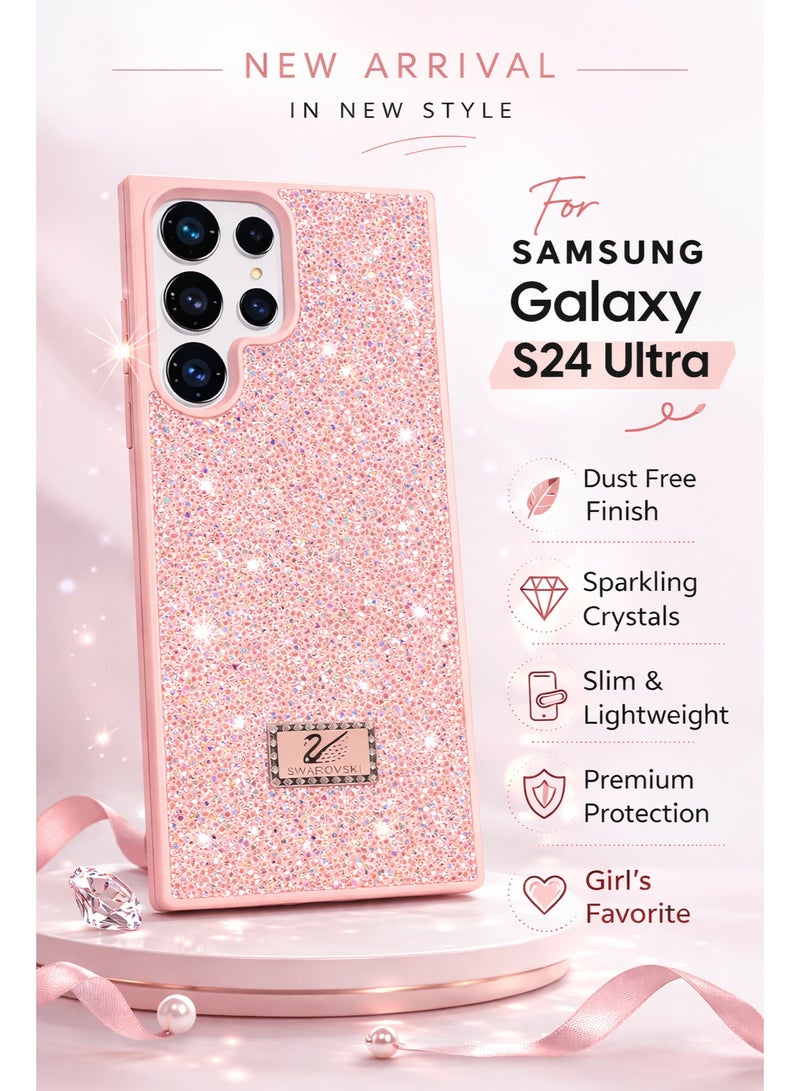 في آر كرييتيف غطاء هاتف فاخر لامع مرصع بالألماس لهاتف Samsung Galaxy S24 Ultra مع أحجار الراين المتلألئة للحماية - وردي - Image 4