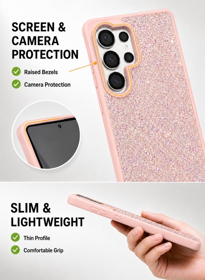 VR CREATIVE Luxury Sparkling Crystal Rhinestone Protective Phone Case Cover for Samsung Galaxy S24 Ultra – Pink - Image 5