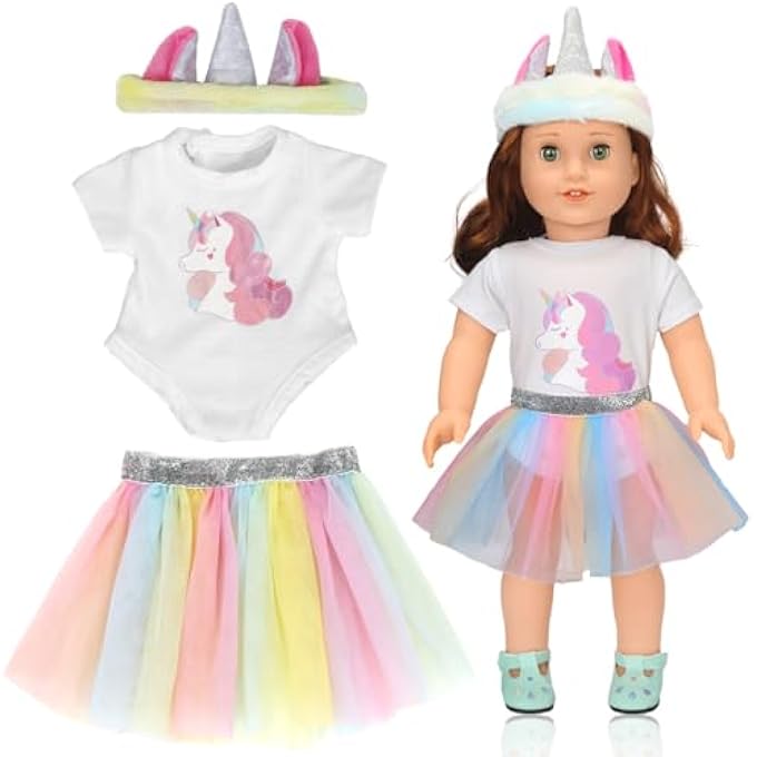 DOLL CLOTHES, CLOTHING NEW BABY, CLOTHING OUTFITS FOR BABY DOLLS, DOLL ACCESSORIES WITH UNICORN PATTERN ROMPER AND HEADBAND, DOLL CLOTHES, DOLL CLOTHES, GIFTS FOR GIRLS BOYS - Image 2
