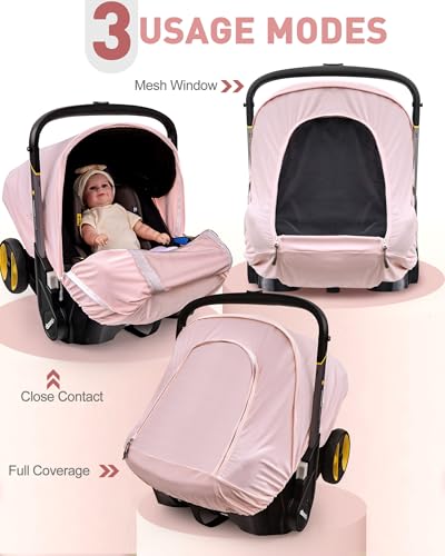 beatoutou Summer Baby Car Seat Cover Compatible with Doona Car Seat and StrollerBreathable Sunproof Car Seat Canopy for GirlsSuitable for SpringSummerAutumn Use Pink - Image 3