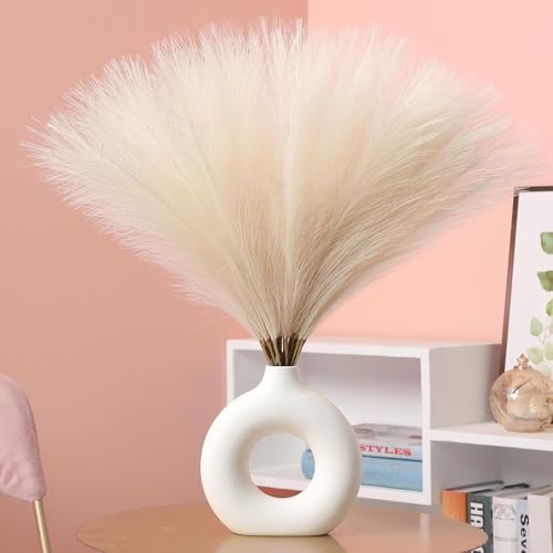 CURATED CART Faux Pampas Grass Set of 6 Small Artificial Flowers for Home Decoration, Office, Bedroom, Living Room, Table Décor and Craft Corner Styling, Beige Color, 41 cm Height, (Without Vase) - Image 1