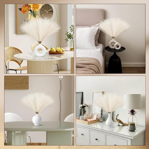 CURATED CART Faux Pampas Grass Set of 6 Small Artificial Flowers for Home Decoration, Office, Bedroom, Living Room, Table Décor and Craft Corner Styling, Beige Color, 41 cm Height, (Without Vase) - Image 5