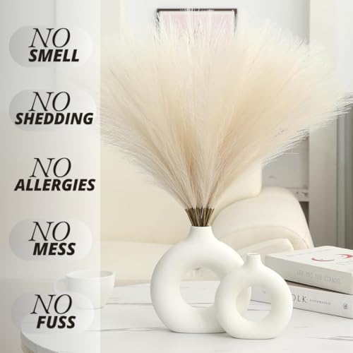 CURATED CART Faux Pampas Grass Set of 6 Small Artificial Flowers for Home Decoration, Office, Bedroom, Living Room, Table Décor and Craft Corner Styling, Beige Color, 41 cm Height, (Without Vase) - Image 3