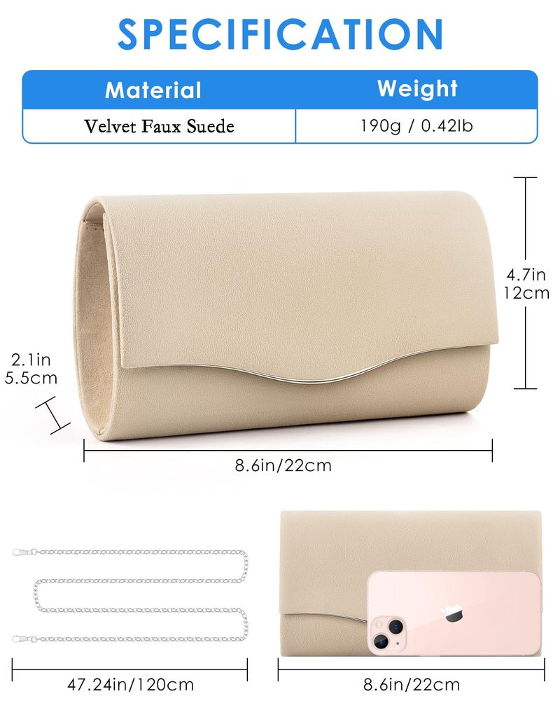 TINDTOP Clutch Purses for Women, Formal Evening Bags Suede Shoulder Envelope Party Handbags Wedding Cocktail Prom Clutches (D-Apricot) - Image 4