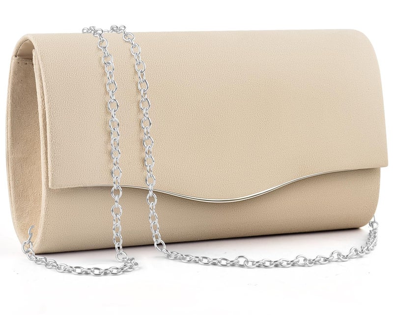 TINDTOP Clutch Purses for Women, Formal Evening Bags Suede Shoulder Envelope Party Handbags Wedding Cocktail Prom Clutches (D-Apricot) - Image 1