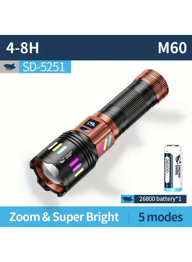 SD 5251 Black LED Flashlight High Lumens Rechargeable Adjustable Focus 5 Modes Aluminum Alloy Torch For Camping Outdoor - Image 1