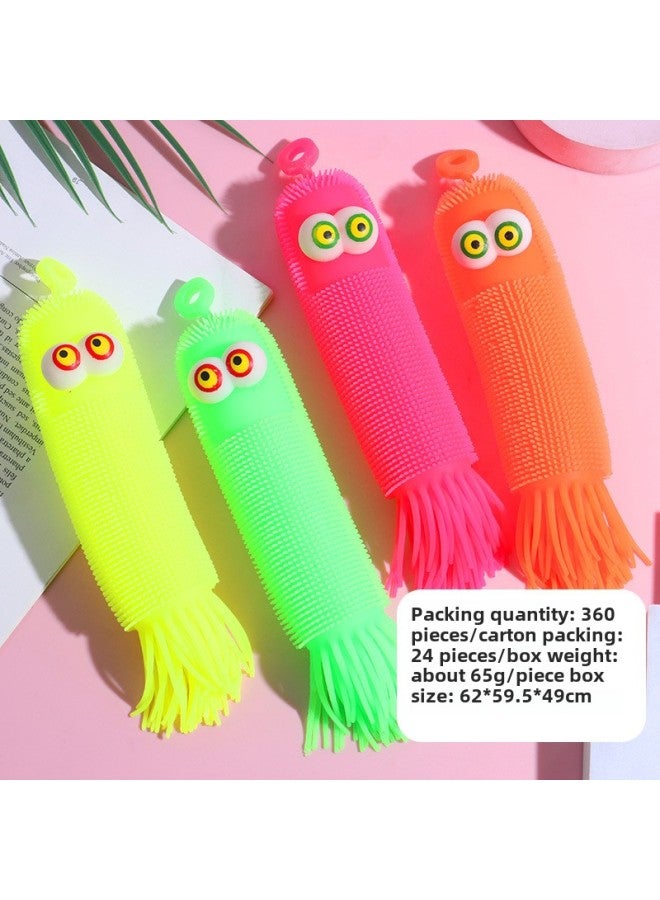 Vent Convex Eye Corn Caterpillar Luminous Exophthalmos Octopus Vent Ball Toy Night Market Flash Stall Toy Batch-Color:Convex Eye Corn Caterpillar Mixed Hair (360/box) - Image 1