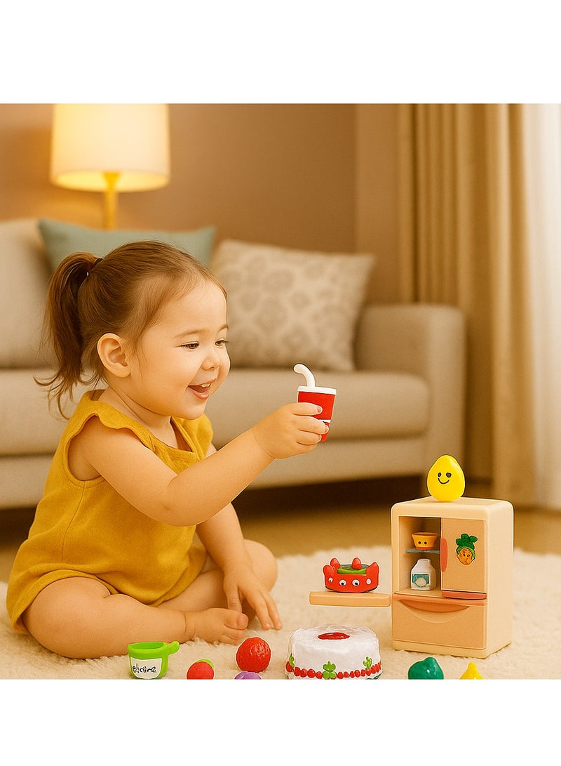 Y&D Play Kitchen Modern Dual Door Toys Fridge Refrigerator Toy Set with Ice Dispenser Mini Dollhouse Furniture Fridge Kids Kitchen Playset with Mini Play Food Toddler Kitchen Playset Accessories and Light Mist Music and Ice Dispensing Perfect Pretend Play Toy Fridge for Boys and Girls - Image 1