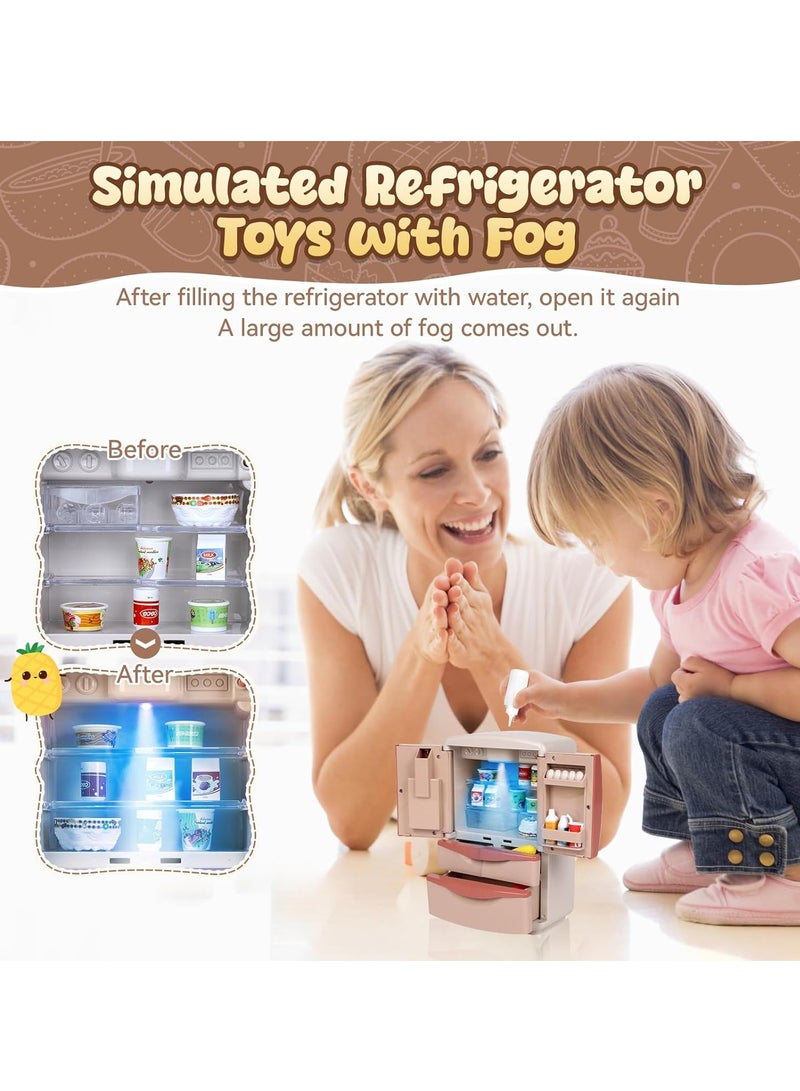 Y&D Play Kitchen Modern Dual Door Toys Fridge Refrigerator Toy Set with Ice Dispenser Mini Dollhouse Furniture Fridge Kids Kitchen Playset with Mini Play Food Toddler Kitchen Playset Accessories and Light Mist Music and Ice Dispensing Perfect Pretend Play Toy Fridge for Boys and Girls - Image 5