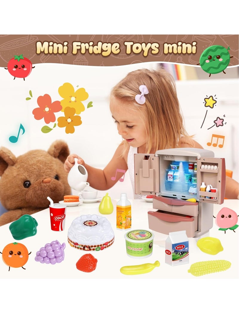 Y&D Play Kitchen Modern Dual Door Toys Fridge Refrigerator Toy Set with Ice Dispenser Mini Dollhouse Furniture Fridge Kids Kitchen Playset with Mini Play Food Toddler Kitchen Playset Accessories and Light Mist Music and Ice Dispensing Perfect Pretend Play Toy Fridge for Boys and Girls - Image 2