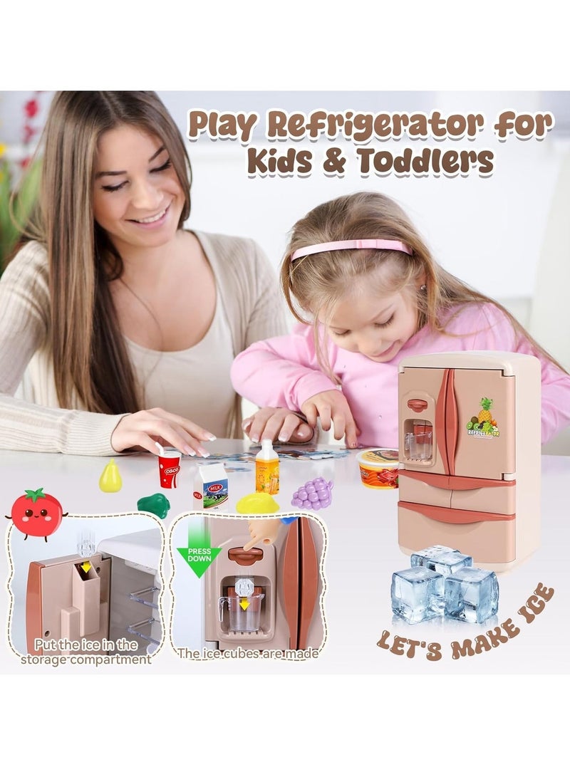 Y&D Play Kitchen Modern Dual Door Toys Fridge Refrigerator Toy Set with Ice Dispenser Mini Dollhouse Furniture Fridge Kids Kitchen Playset with Mini Play Food Toddler Kitchen Playset Accessories and Light Mist Music and Ice Dispensing Perfect Pretend Play Toy Fridge for Boys and Girls - Image 4