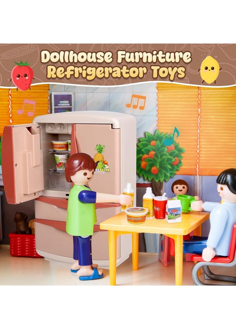 Y&D Play Kitchen Modern Dual Door Toys Fridge Refrigerator Toy Set with Ice Dispenser Mini Dollhouse Furniture Fridge Kids Kitchen Playset with Mini Play Food Toddler Kitchen Playset Accessories and Light Mist Music and Ice Dispensing Perfect Pretend Play Toy Fridge for Boys and Girls - Image 3