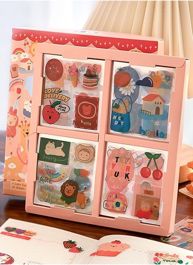 Generic - 100 Sheets kawaii Sticker Set,  Cute Cartoon Stickers Transparent Decorative Stickers Decal Pack for Phone Cases Laptops Art DIY Crafts Album Bullet Journal Planner Scrapbook - Image 1