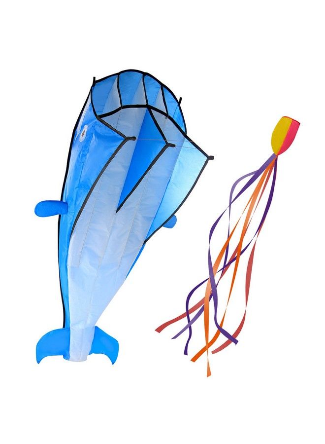 Image Large Dolphin Blue Kite Frameless Soft Parafoil Giant 3D Kite Image Breeze Beach Kites For Outdoor Beach  - Image 1