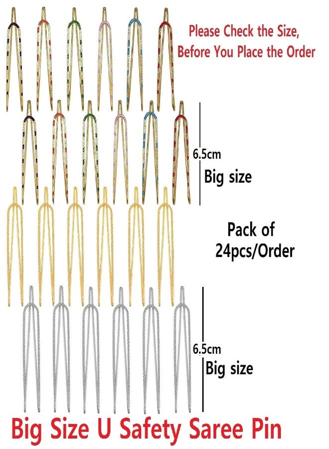 THANUS CRAFT THANU'S CRAFT Multicolour Big U Saree Safety Pins Brooch Combo Chira Sari Plates & Pleats Clips Pins For Women - Image 3