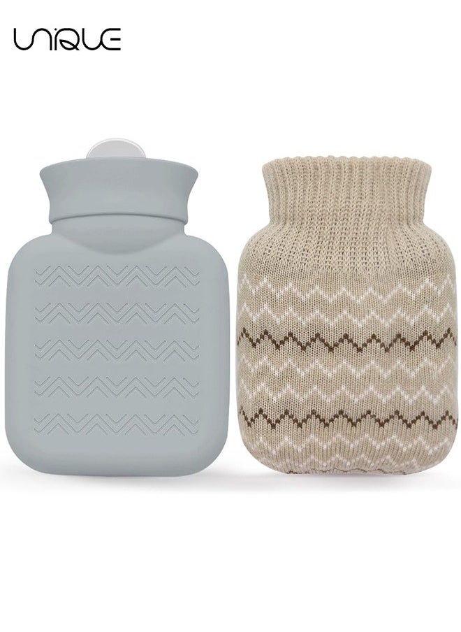 Unique 320ml Hot Water Bottle with Knited Cover - Mini Hot Water Bag for Pain Relief/Waist/Back/Neck/Shoulders - Small Leak Proof Hot Water Bottle with Removable Cover for Women, Kids, Best Gifts  - Image 1