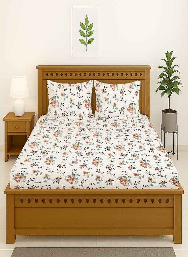 TARAIN COLLECTION Cotton Perfect Elastic Fitted Double Bedsheets with 2 Pillow Covers 18x28 Inches (White) 78x72+10 Inches - Image 2