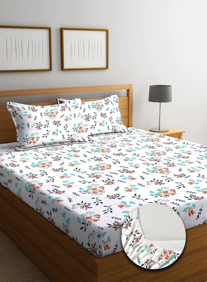 TARAIN COLLECTION Cotton Perfect Elastic Fitted Double Bedsheets with 2 Pillow Covers 18x28 Inches (White) 78x72+10 Inches - Image 1