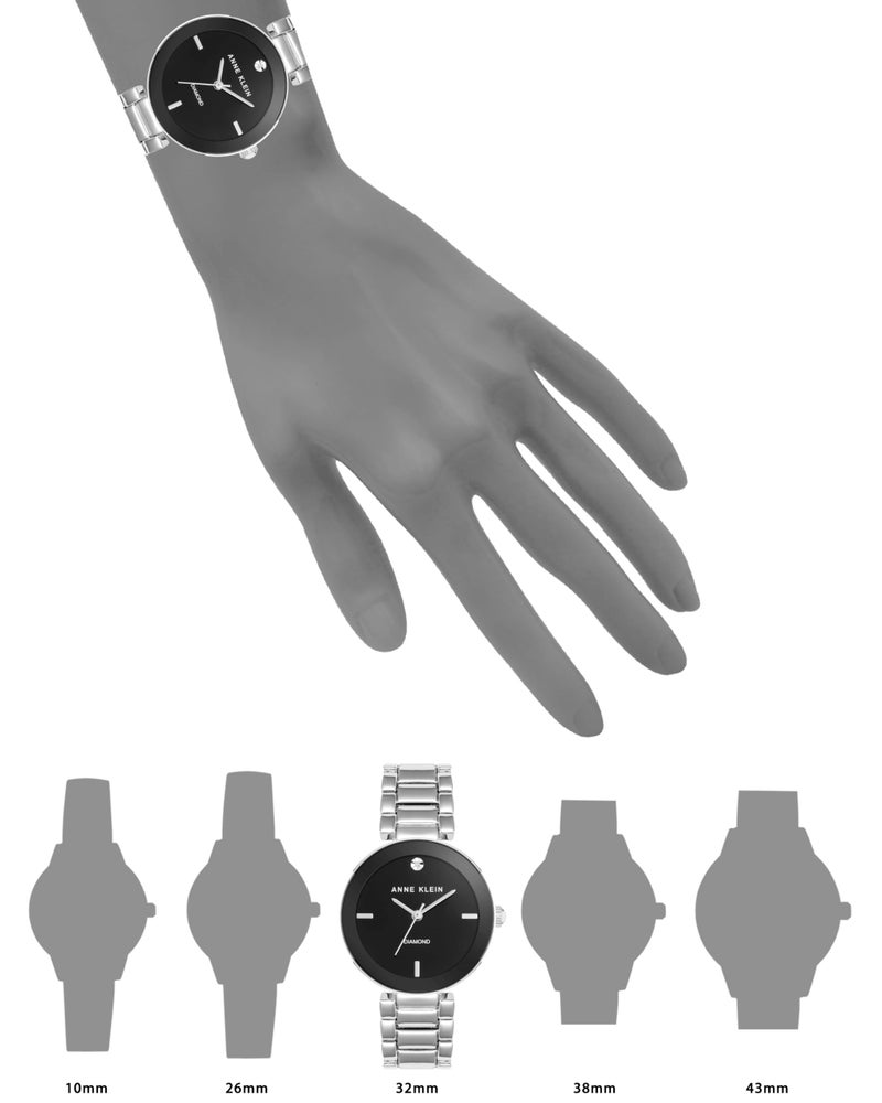 ANNE KLEIN ساعة آن كلاين النسائية بسوار من الألماس الأصلي باللون الفضي/الأسود - Image 3