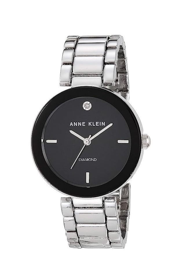 ANNE KLEIN - Anne Klein Women's Genuine Diamond Dial Bracelet Watch Silver/Black - Image 1