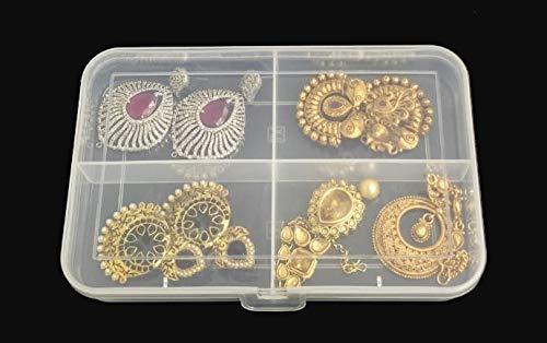 c s m C.S.M CSM® Jewellery Case Organiser Multipurpose Plastic Storage Box with dividers 4 Grids, Transparent (Pack of 2 Boxes) - Image 5