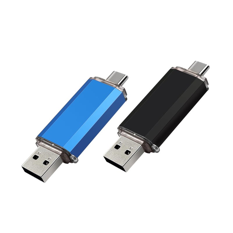 myemuun 2-Pack 128GB USB C Flash Drive Dual Flash Drive Type C + USB A Memory Stick Jump Drive 2-in-1 Thumb Drive for Storage and Backup (128GB*2 Black&Blue) - Image 1