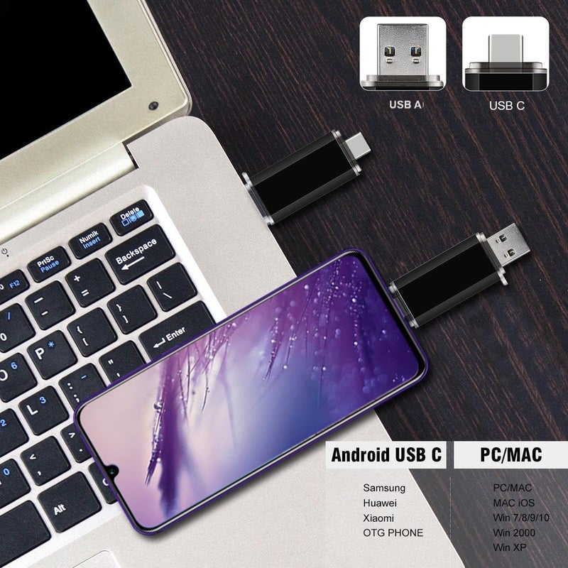 myemuun 2-Pack 128GB USB C Flash Drive Dual Flash Drive Type C + USB A Memory Stick Jump Drive 2-in-1 Thumb Drive for Storage and Backup (128GB*2 Black&Blue) - Image 5