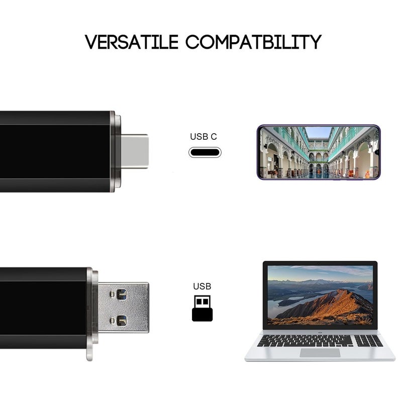myemuun 2-Pack 128GB USB C Flash Drive Dual Flash Drive Type C + USB A Memory Stick Jump Drive 2-in-1 Thumb Drive for Storage and Backup (128GB*2 Black&Blue) - Image 4